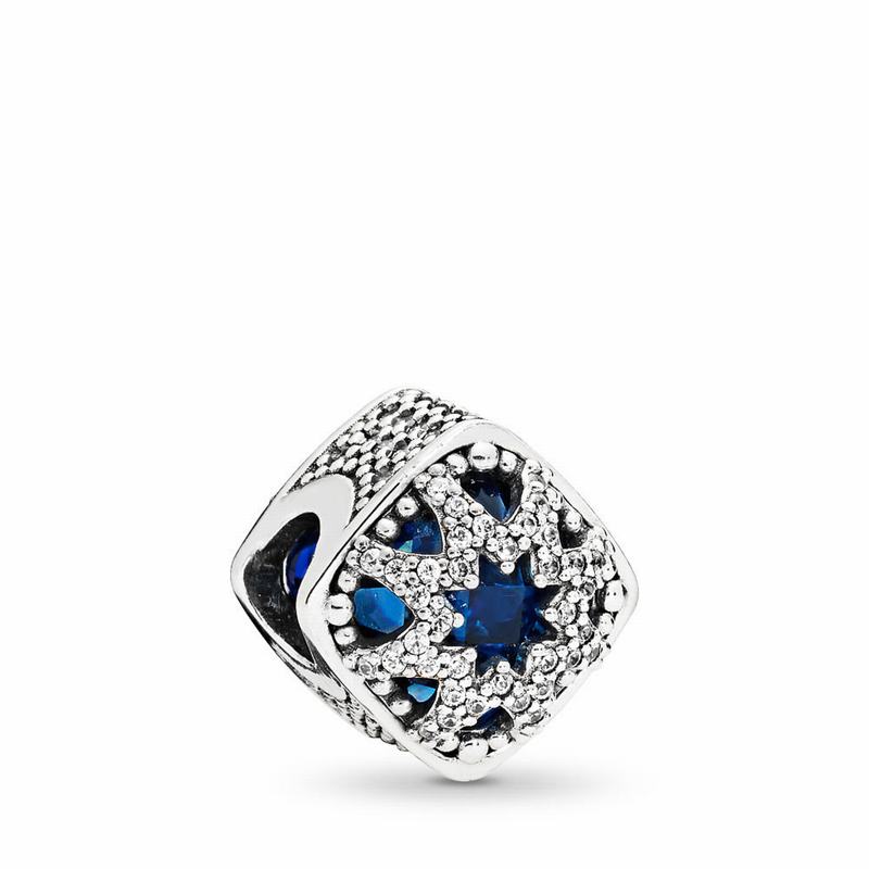 Pandora Glacial Beauty Charm Ireland - Sterling Silver/Blue/Mixed Stones/Cubic Zirconia - 791654ANO